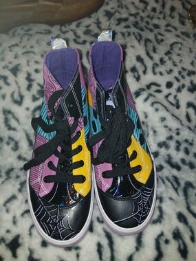 Colorful Spiderweb High-Top Sneakers - Purple, Yellow, Black
